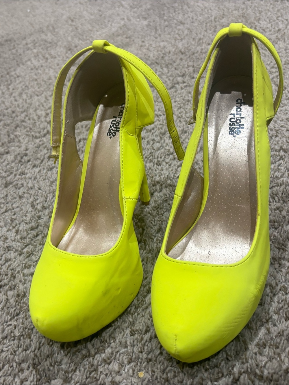 Charlotte Russe Neon Yellow Ankle Tie Pumps